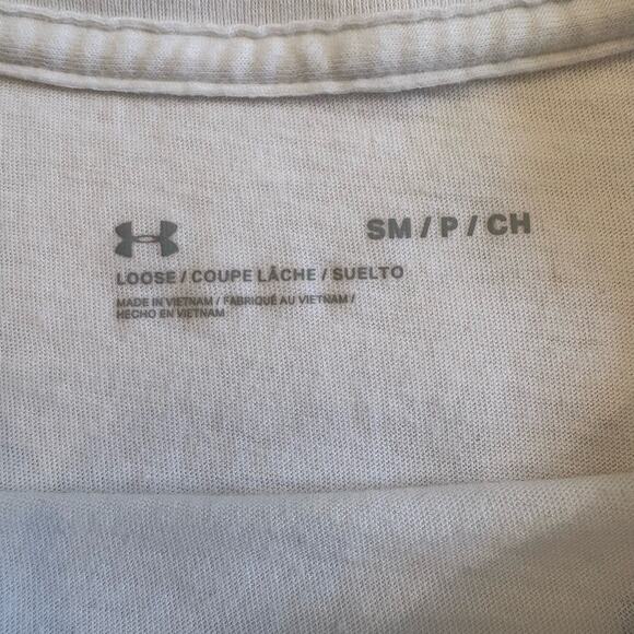 Under Armour Loose Fit White Black Logo Tee S - Picture 4 of 6